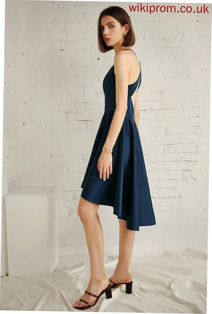 A-line Neck Elegant Sleeveless Club Dresses Dresses Asymmetrical Satin Yasmin Square