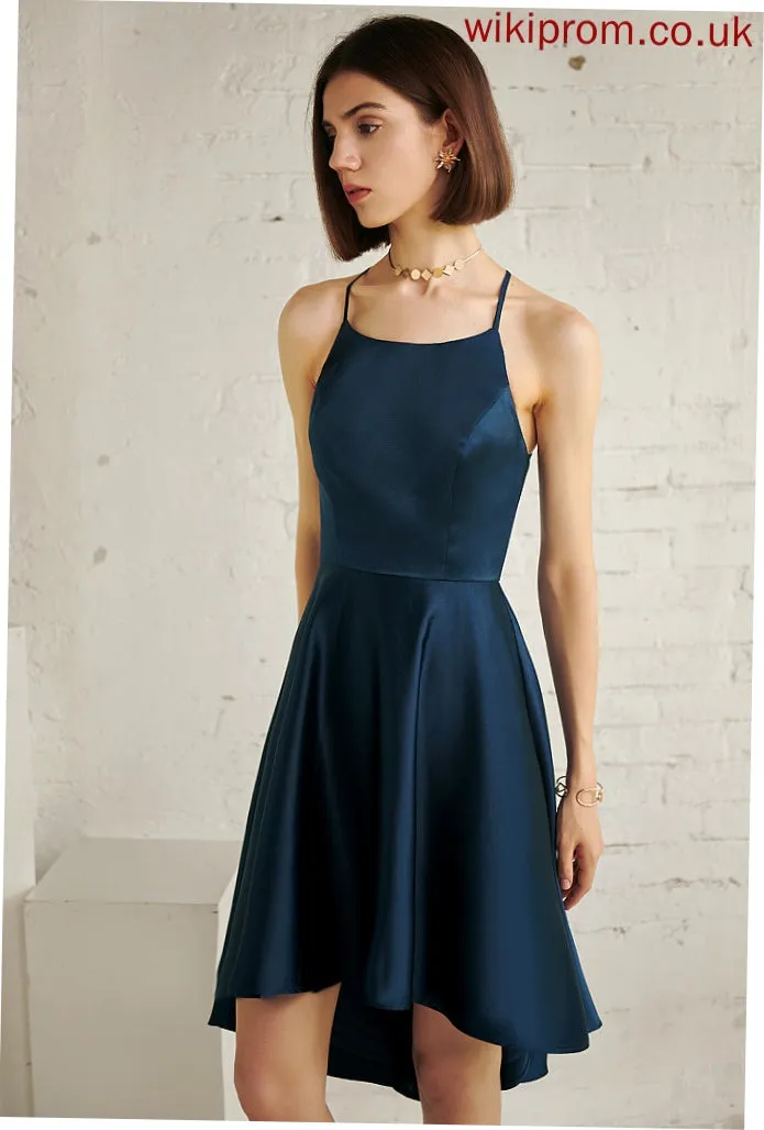 A-line Neck Elegant Sleeveless Club Dresses Dresses Asymmetrical Satin Yasmin Square