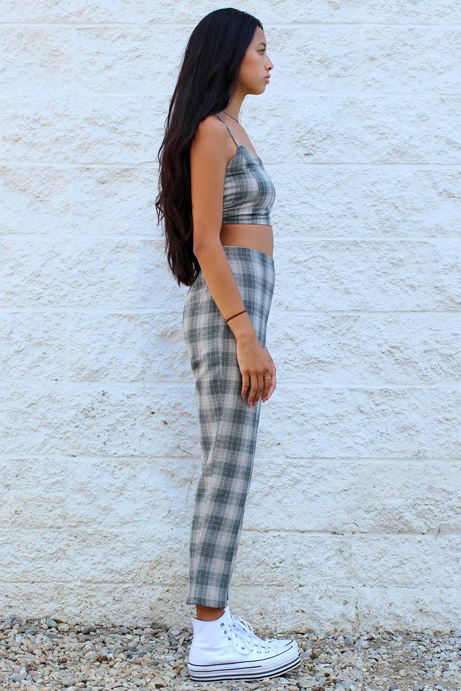 Adjustable Cami Top and Pants - Flannel Green Beige Plaid