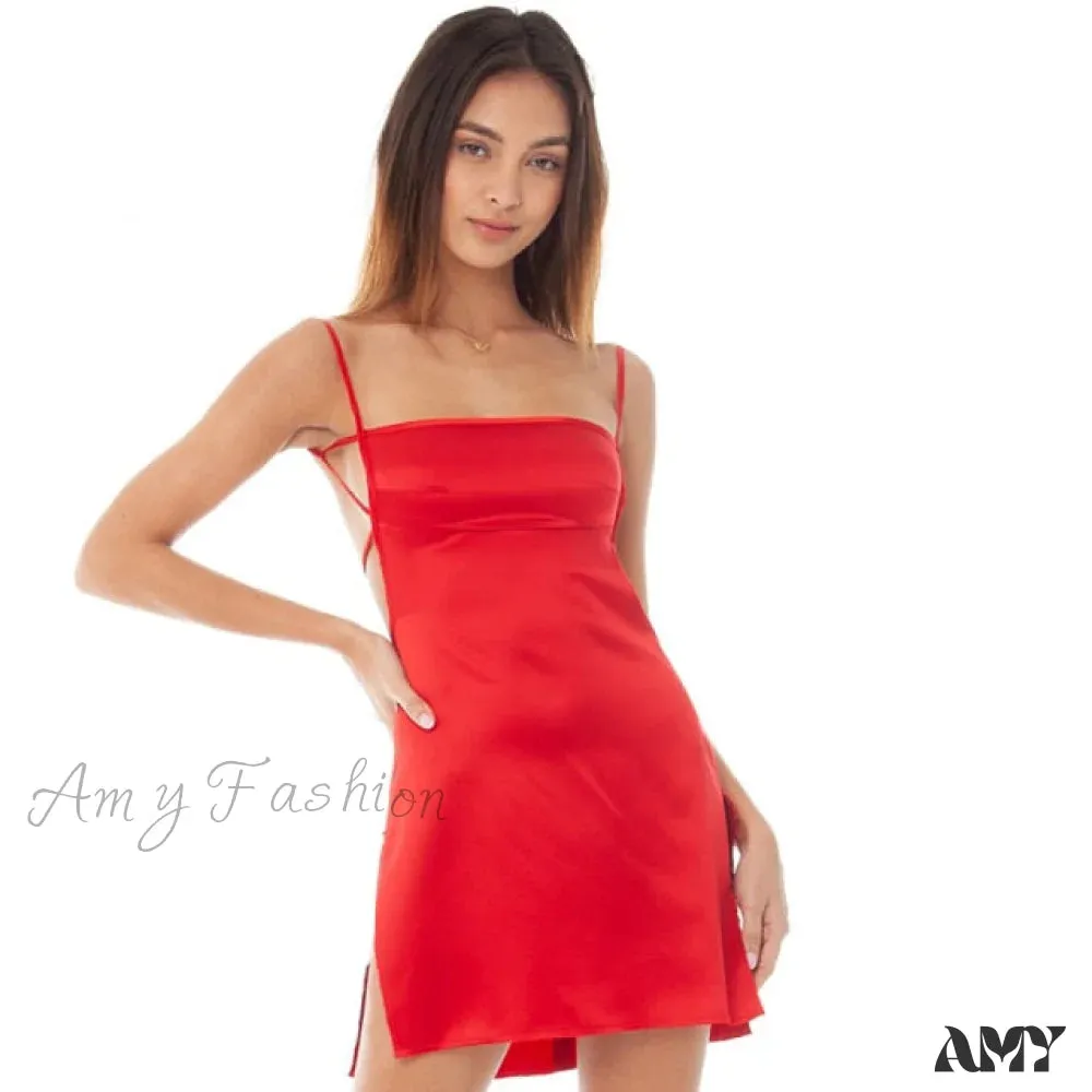 Amy Fashion - Sexy Backless Party Club Mini Slit Dress