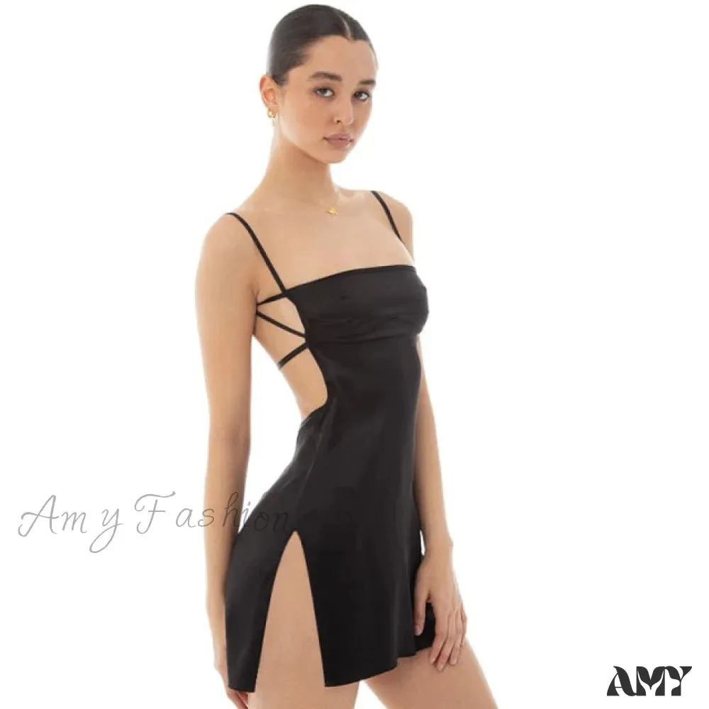 Amy Fashion - Sexy Backless Party Club Mini Slit Dress