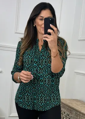 Arlene Jade Green Printed Blouse