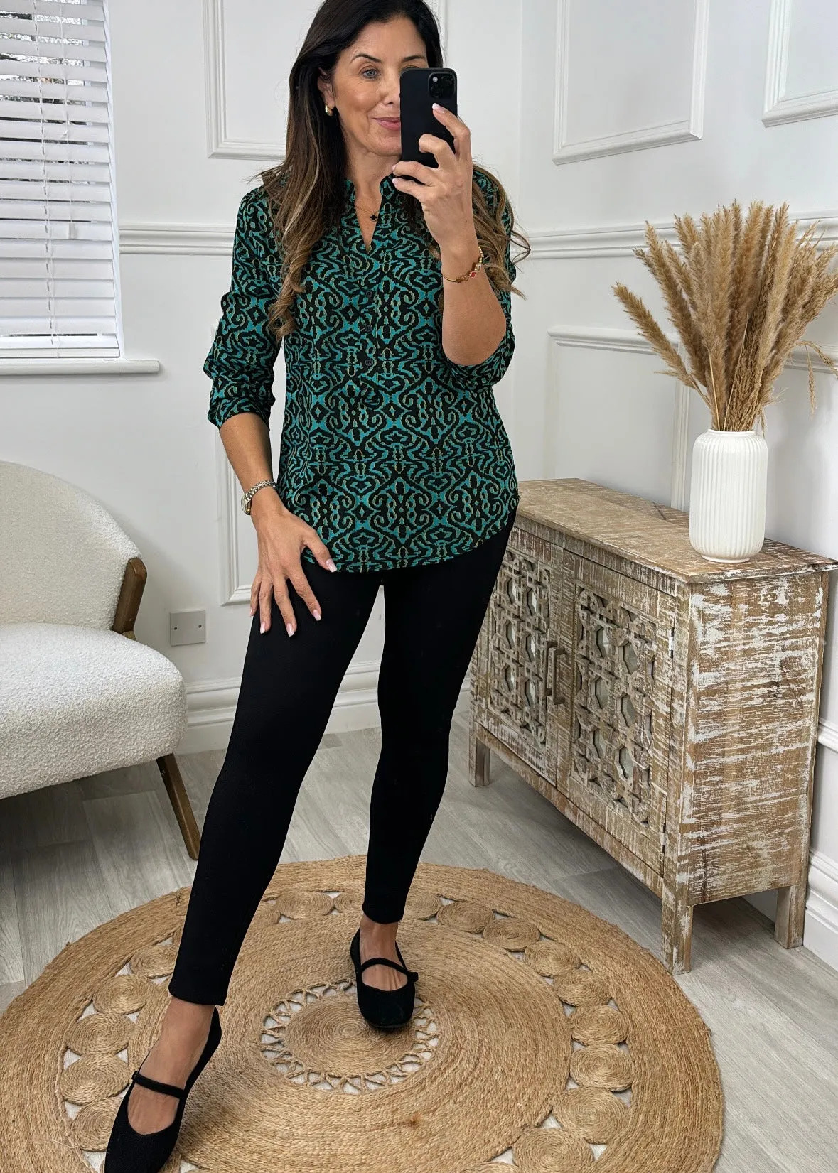 Arlene Jade Green Printed Blouse