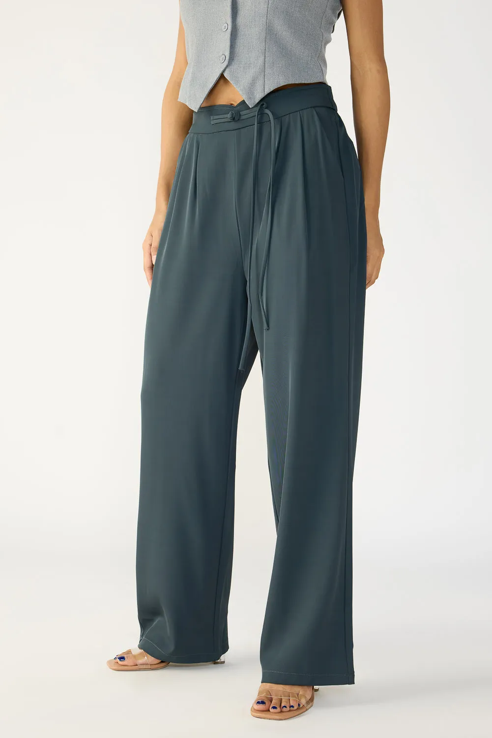 Aroma Grey Knotted Korean Pants