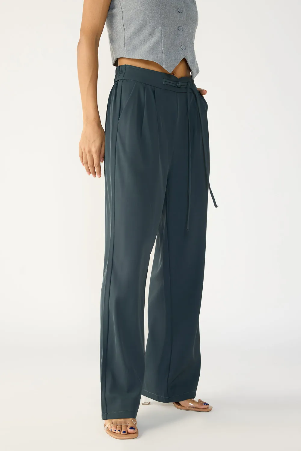 Aroma Grey Knotted Korean Pants