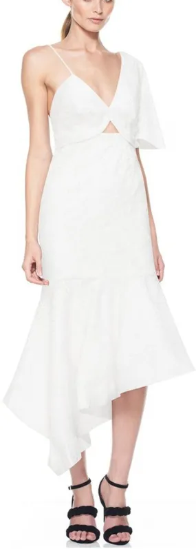 Asymmetrical Leaf-Embroidered White Dress