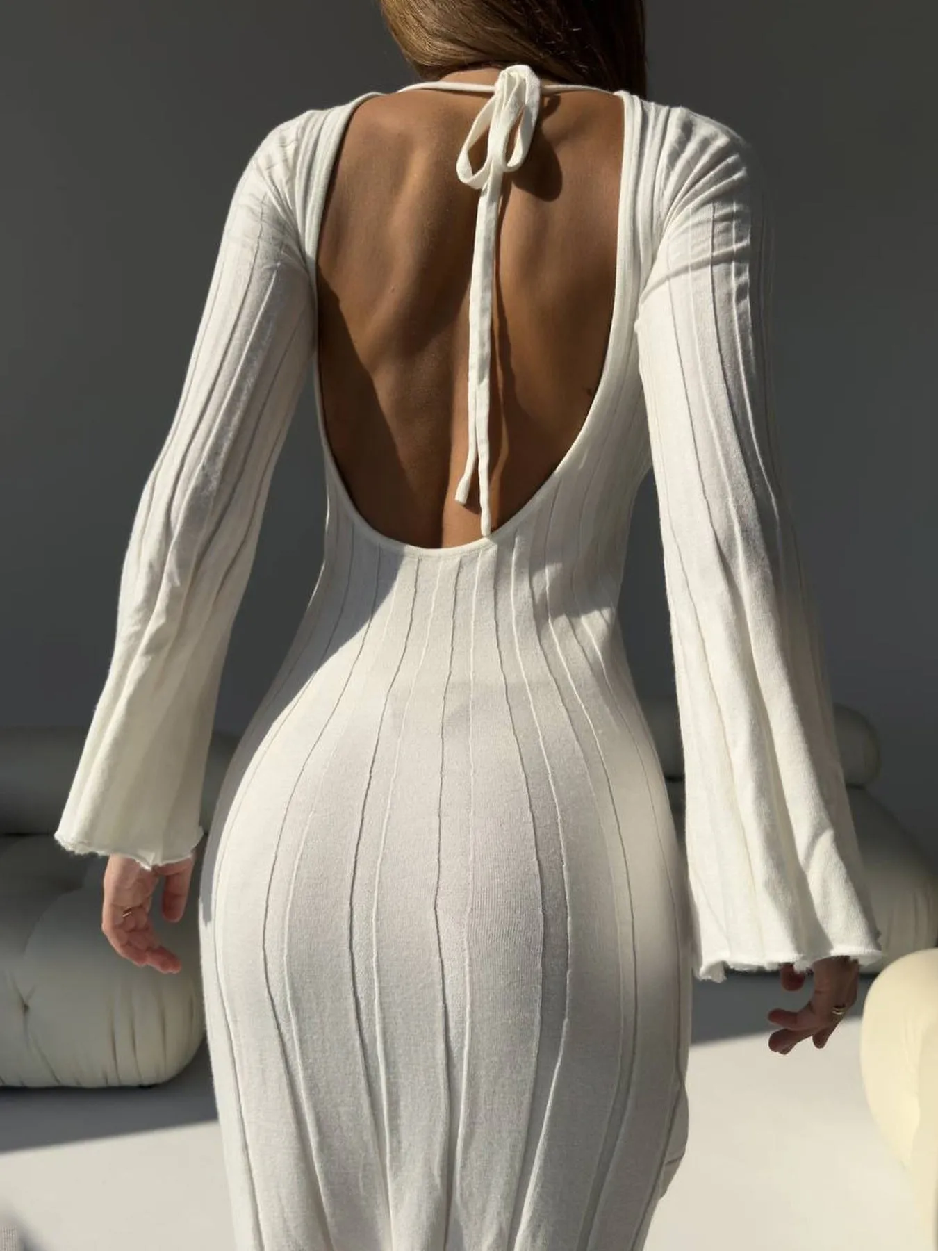 Backless Strappy Ribbed Dress