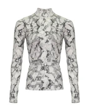 Band Collar Snakeskin Print Top