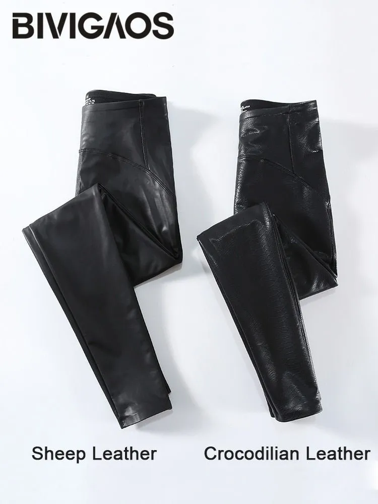 BIVIGAOS Fantastic Faux Leather Spandex Legging Pants