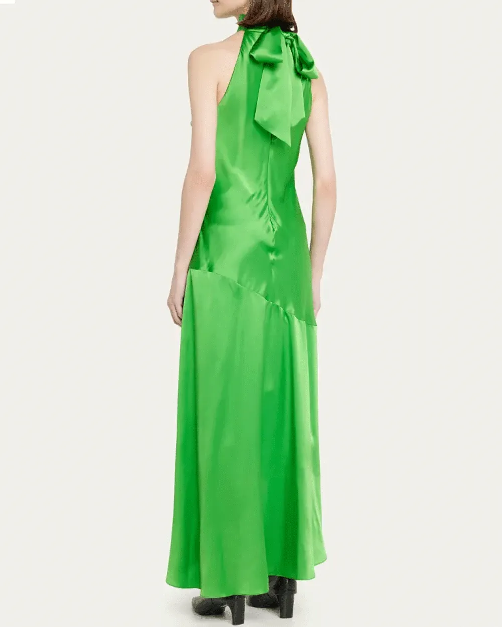 Bright Peridot Tie Neck Asymmetrical Midi Dress