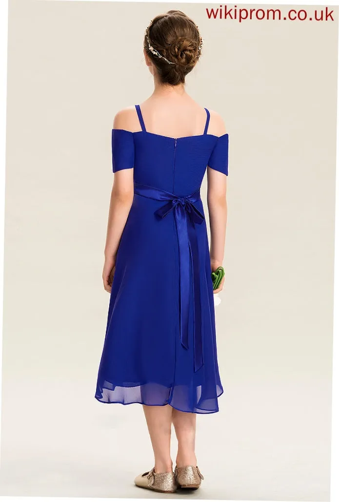 Chiffon Marlee A-Line Beading Bow(s) Junior Bridesmaid Dresses Off-the-Shoulder With Asymmetrical