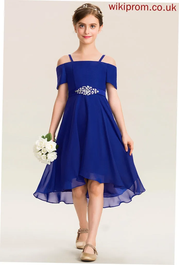 Chiffon Marlee A-Line Beading Bow(s) Junior Bridesmaid Dresses Off-the-Shoulder With Asymmetrical