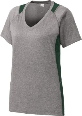 CLOSEOUT - Sport-Tek Ladies Heather Colorblock Contender V-Neck Tee