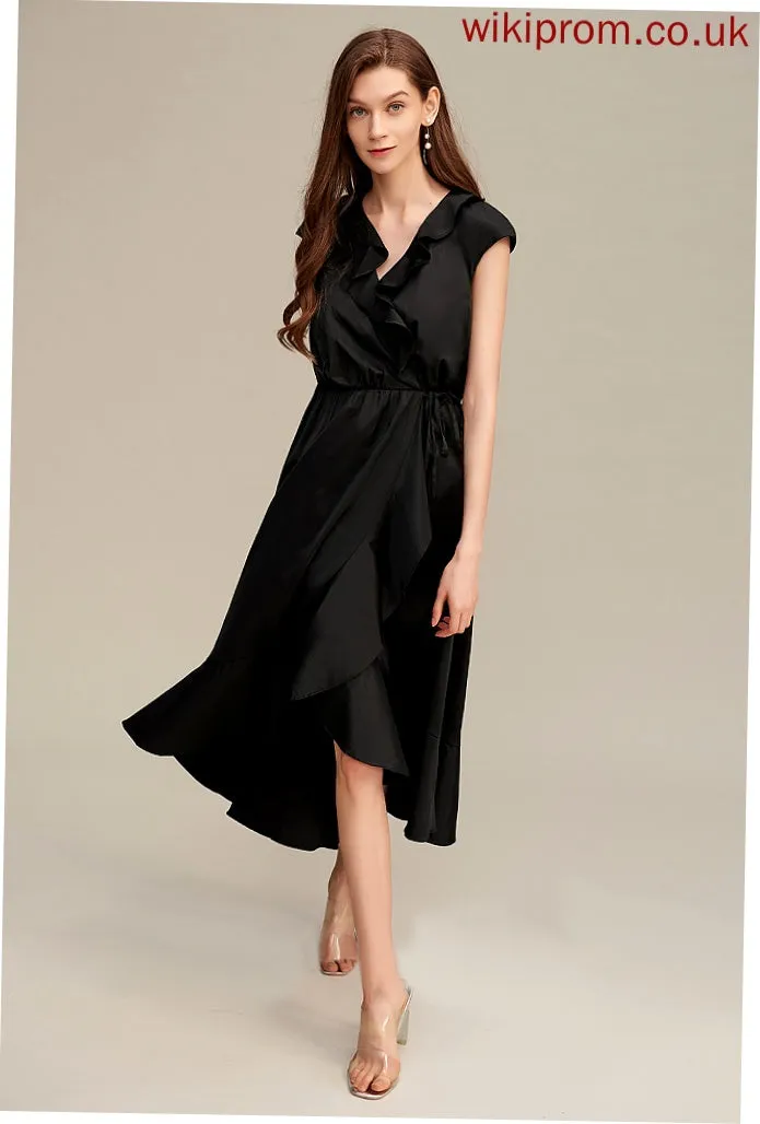 Club Dresses A-line Short Dresses Asymmetrical Cotton Sleeves Mollie V-Neck Blends Elegant