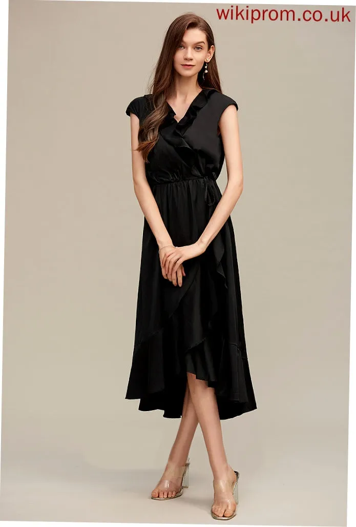 Club Dresses A-line Short Dresses Asymmetrical Cotton Sleeves Mollie V-Neck Blends Elegant