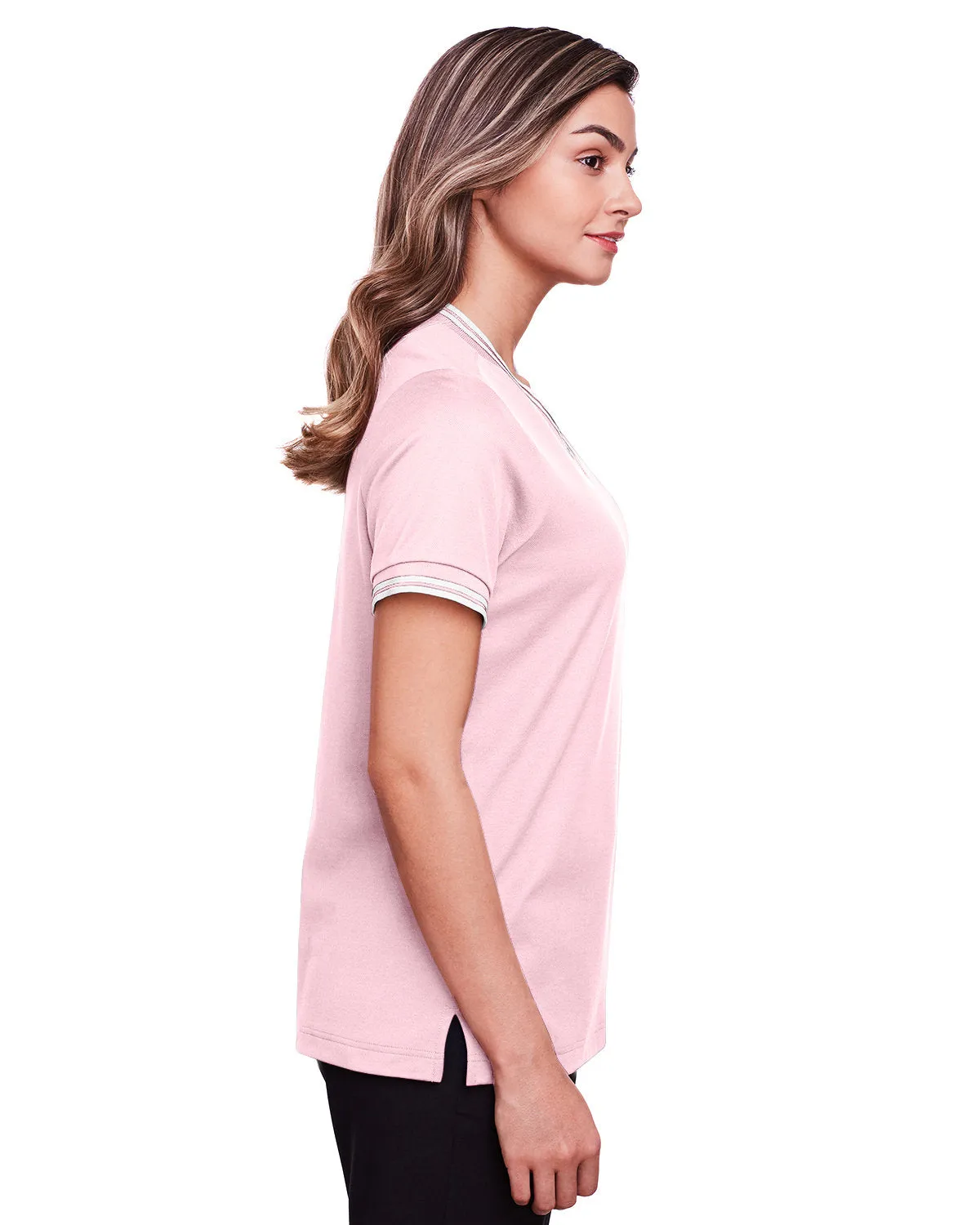 Devon & Jones CrownLux Performance Ladies' Plaited Tipped V-Neck Top