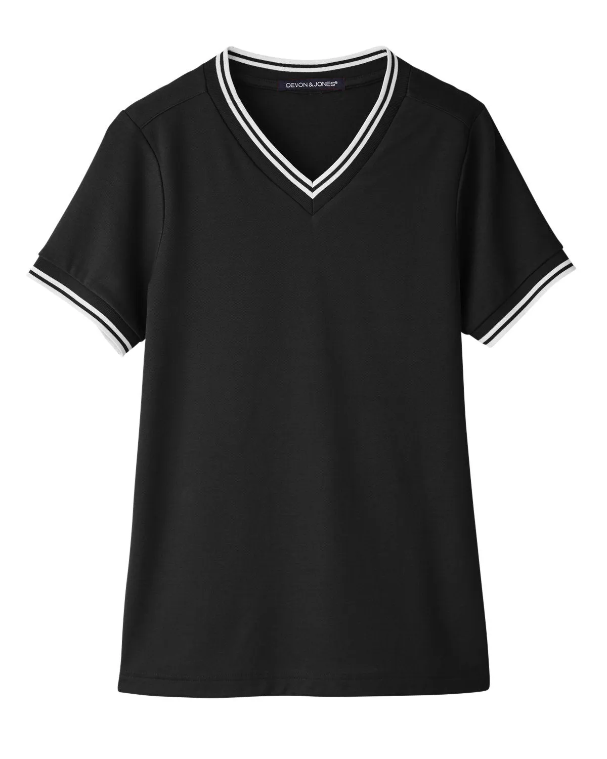 Devon & Jones CrownLux Performance Ladies' Plaited Tipped V-Neck Top