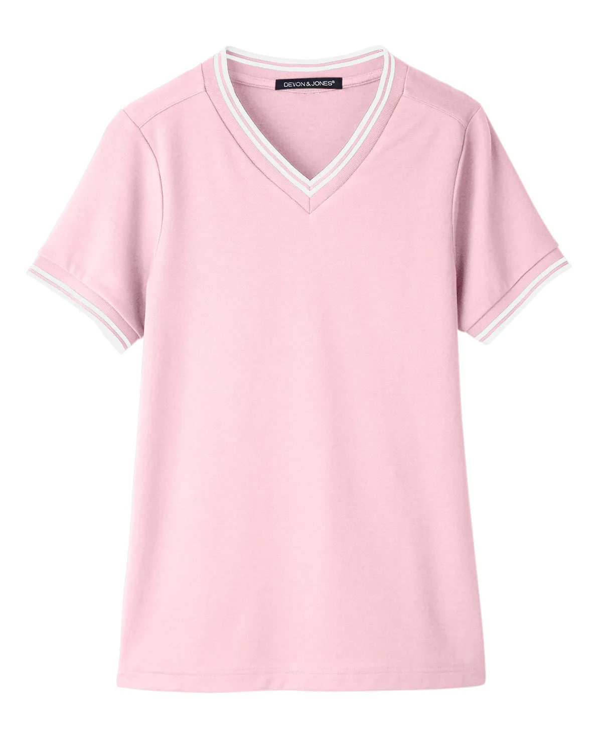 Devon & Jones CrownLux Performance Ladies' Plaited Tipped V-Neck Top