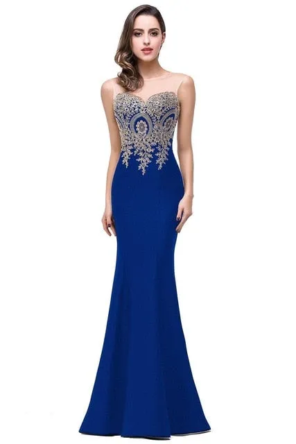 Elegant Flash Backless Off-the-shoulder Appliqued Lace Mermaid Prom Dresses For Ladies