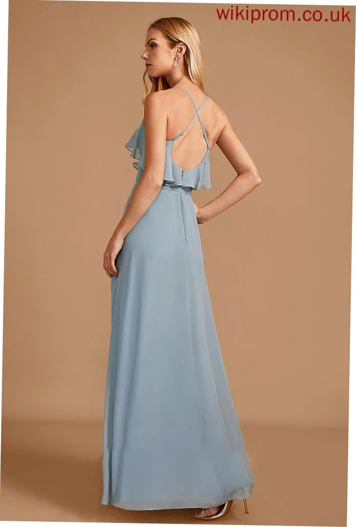 Embellishment Silhouette Length Asymmetrical V-neck Neckline Ruffle Fabric A-Line Adriana A-Line/Princess Sleeveless Bridesmaid Dresses