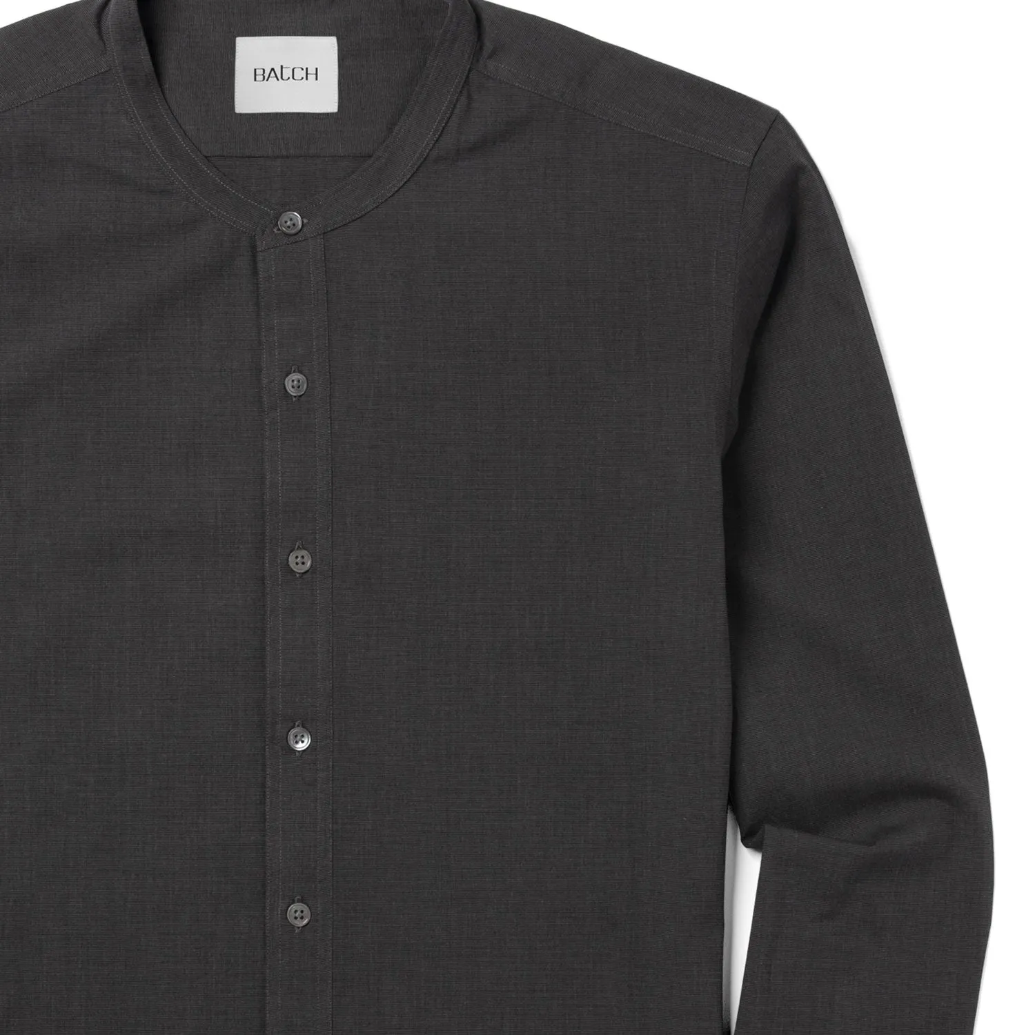 Essential Band Collar Button Down Shirt - Asphalt Gray Cotton End-on-end