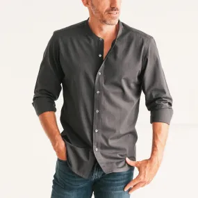 Essential Band Collar Button Down Shirt - Asphalt Gray Cotton End-on-end