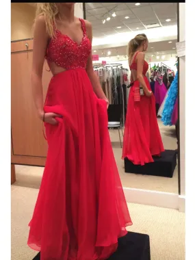 kamahe Custom Made A Line Backless Lace Red Prom Dresses, Lace Formal Dresses, Bridesmaid Dresses