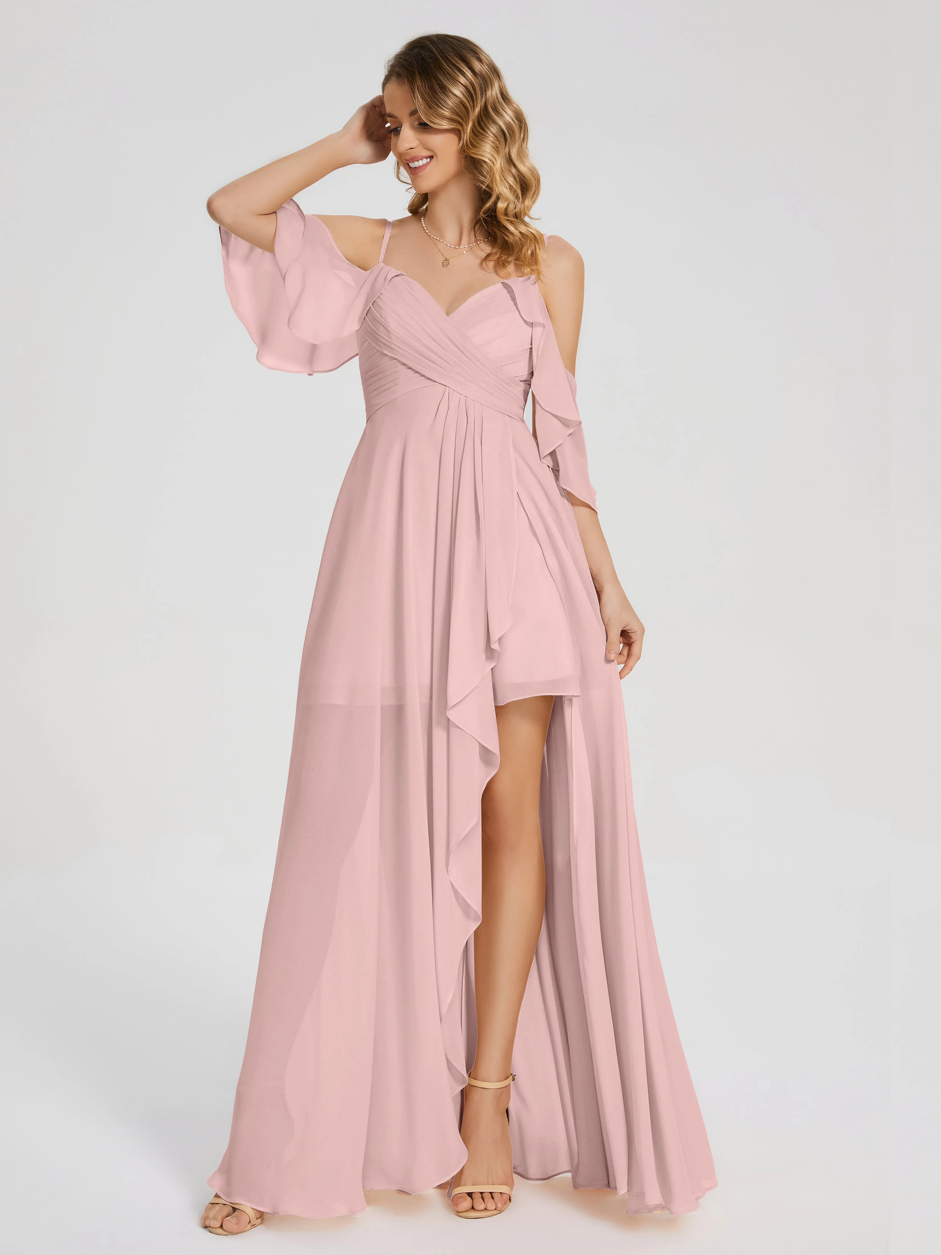 Lilah Hanging Sleeves Asymmetrical Bridesmaid Dresses