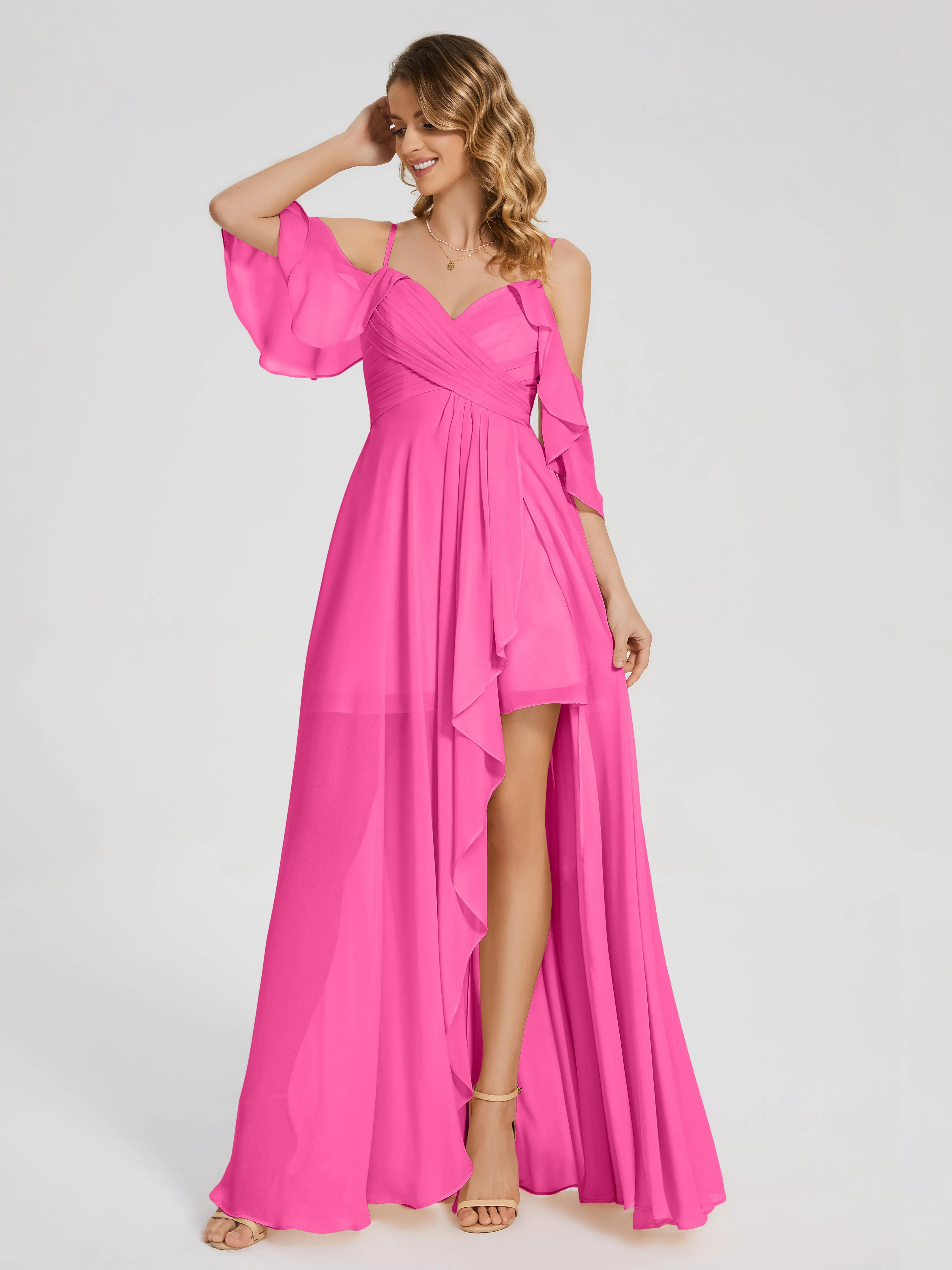 Lilah Hanging Sleeves Asymmetrical Bridesmaid Dresses