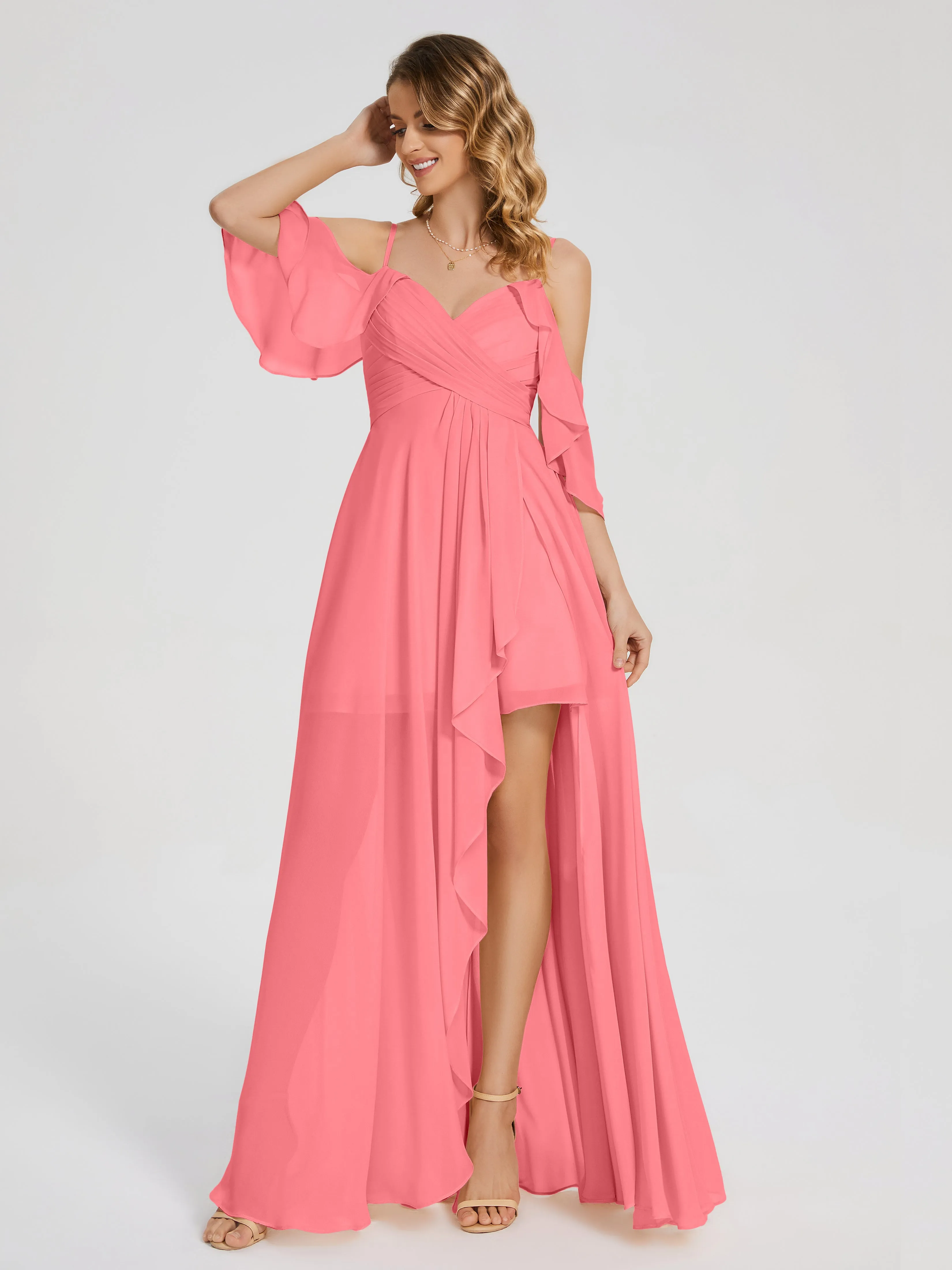 Lilah Hanging Sleeves Asymmetrical Bridesmaid Dresses