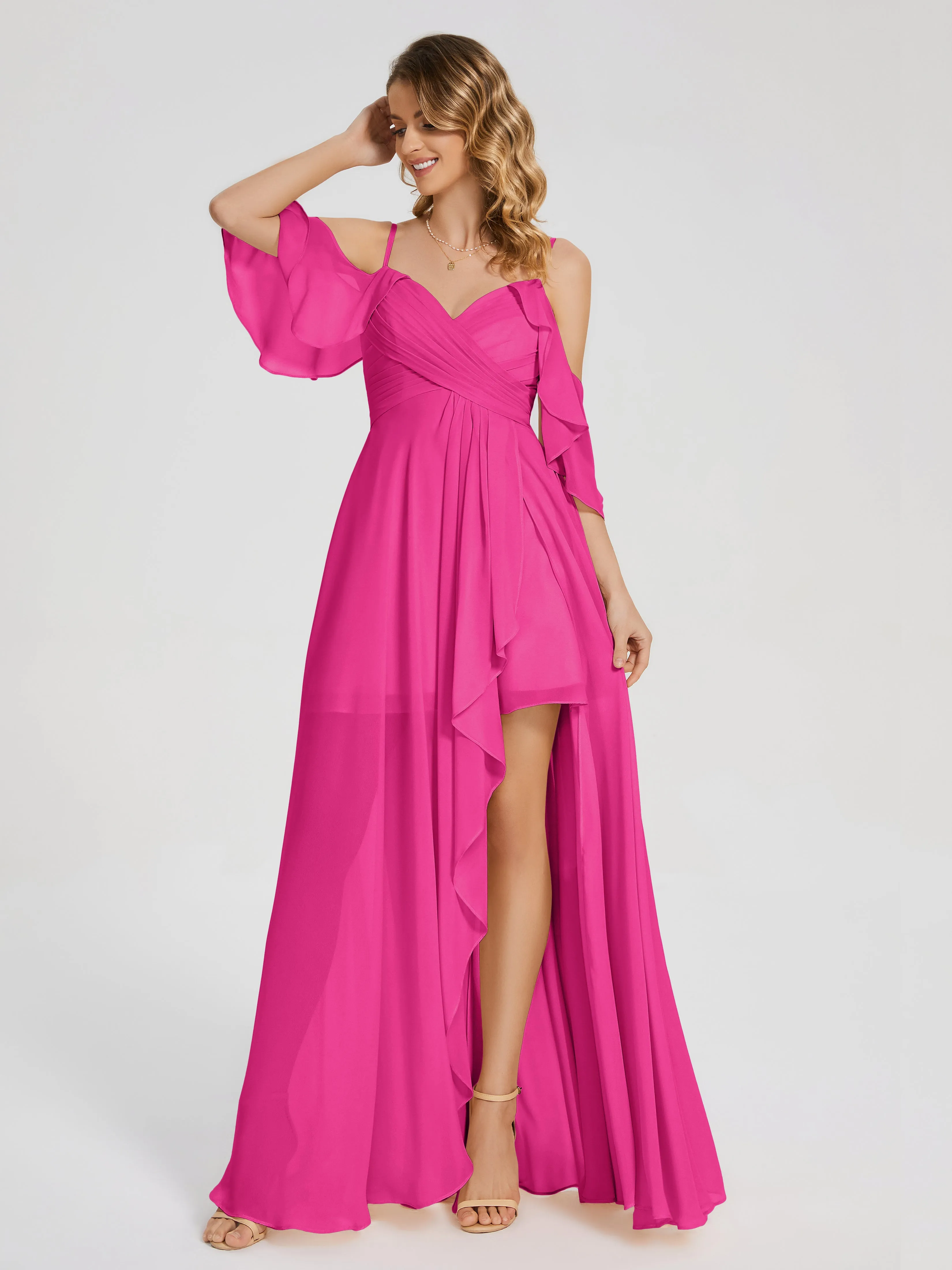 Lilah Hanging Sleeves Asymmetrical Bridesmaid Dresses