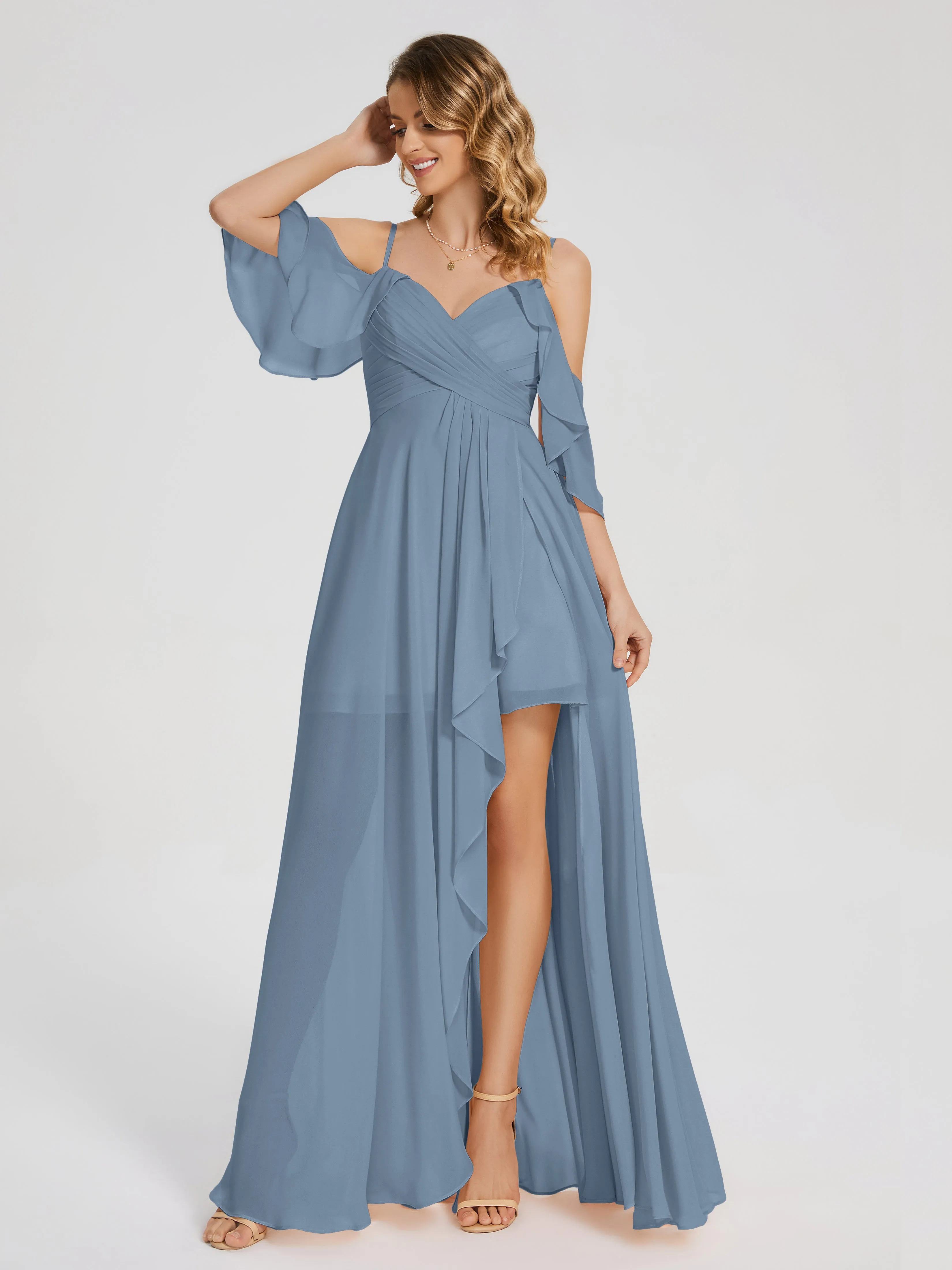 Lilah Hanging Sleeves Asymmetrical Bridesmaid Dresses