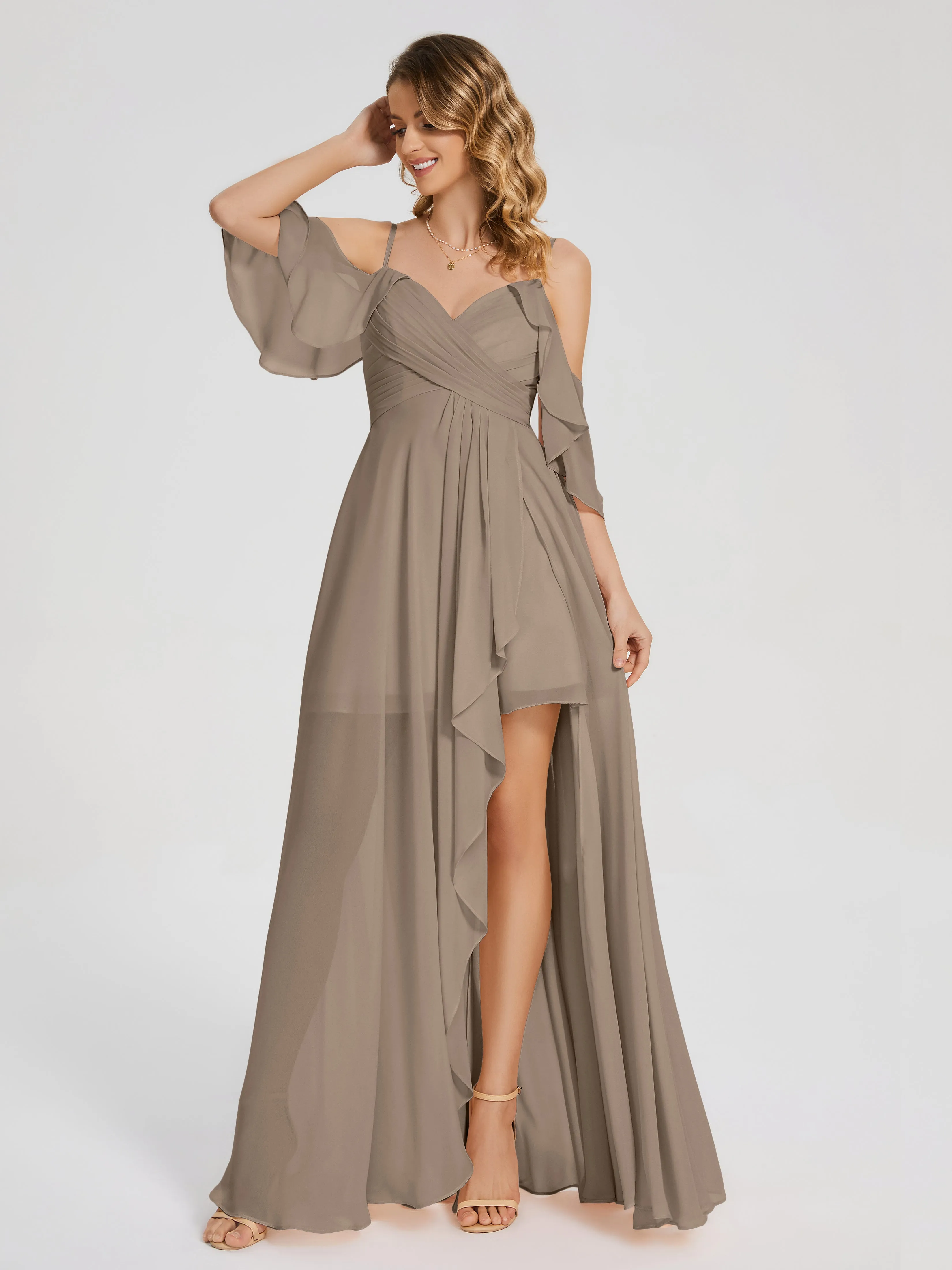 Lilah Hanging Sleeves Asymmetrical Bridesmaid Dresses