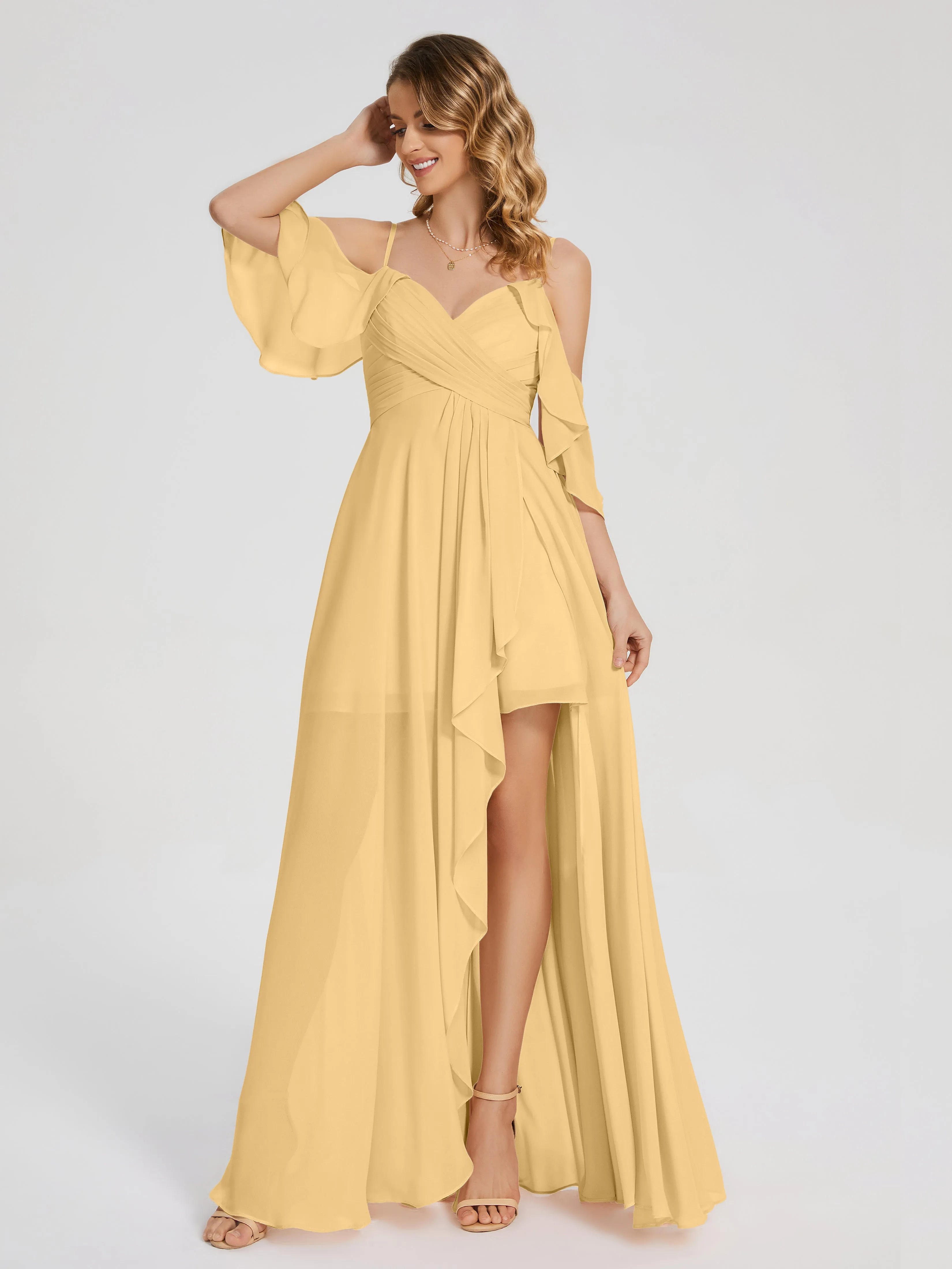 Lilah Hanging Sleeves Asymmetrical Bridesmaid Dresses