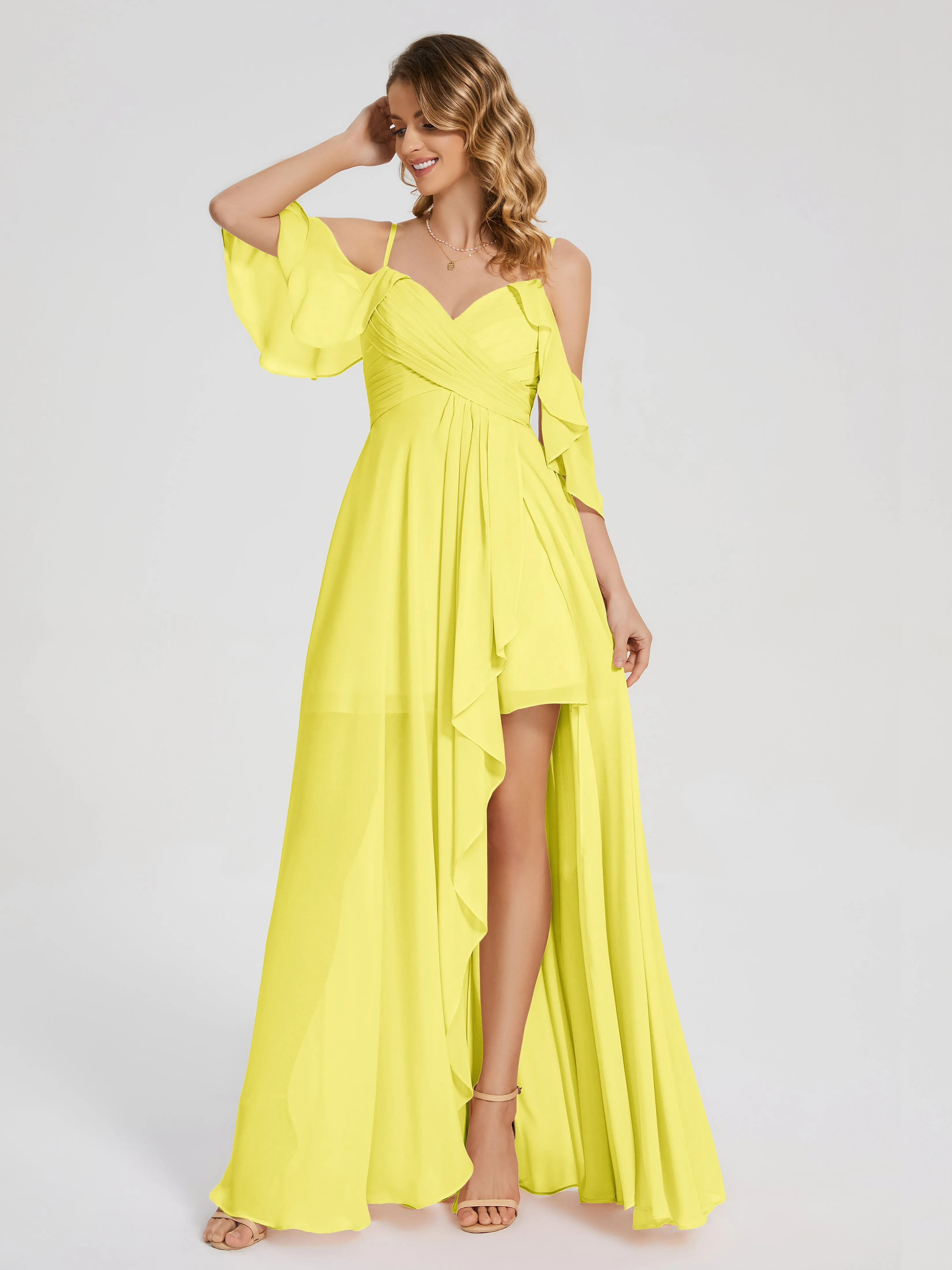 Lilah Hanging Sleeves Asymmetrical Bridesmaid Dresses