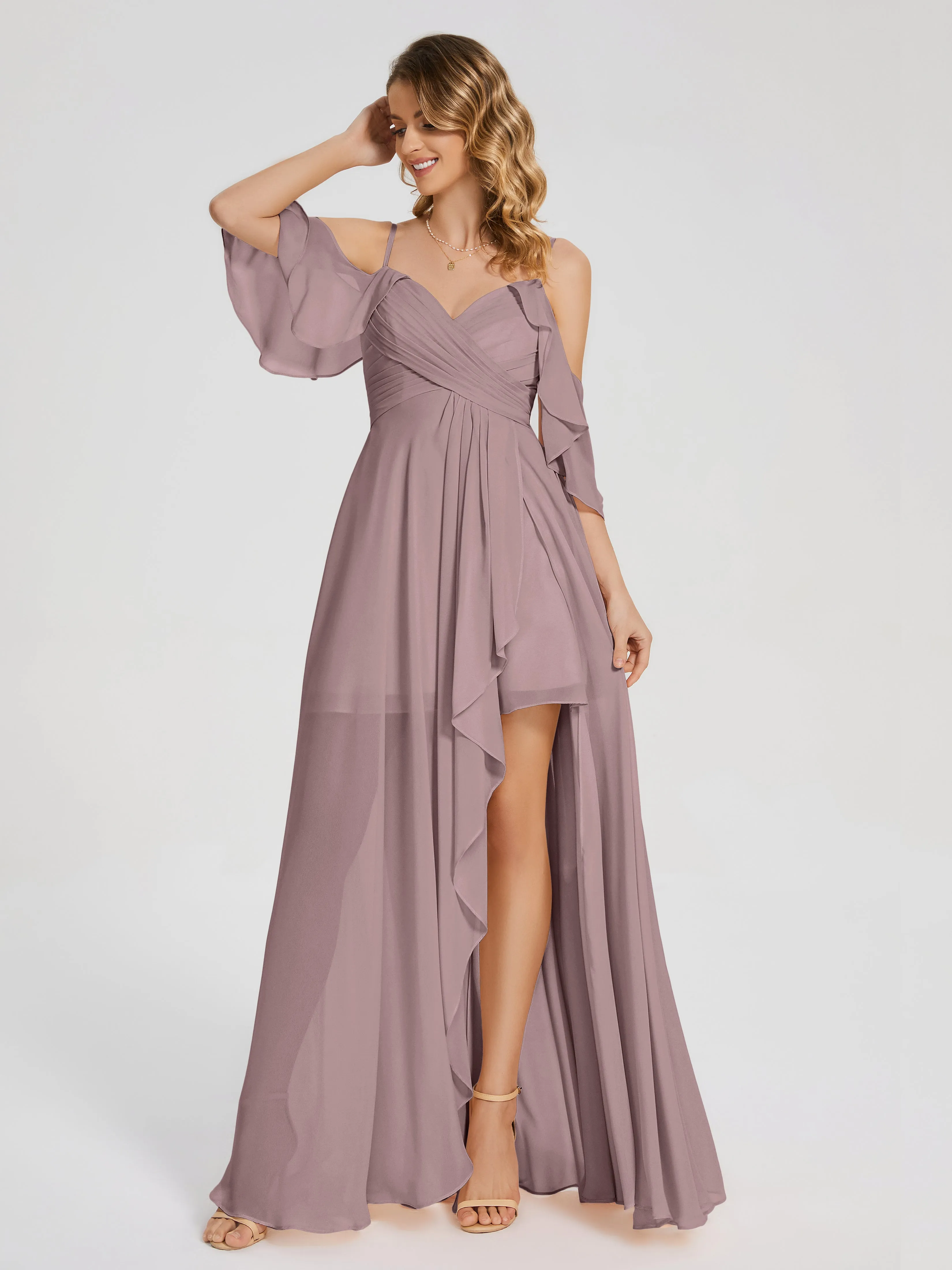 Lilah Hanging Sleeves Asymmetrical Bridesmaid Dresses