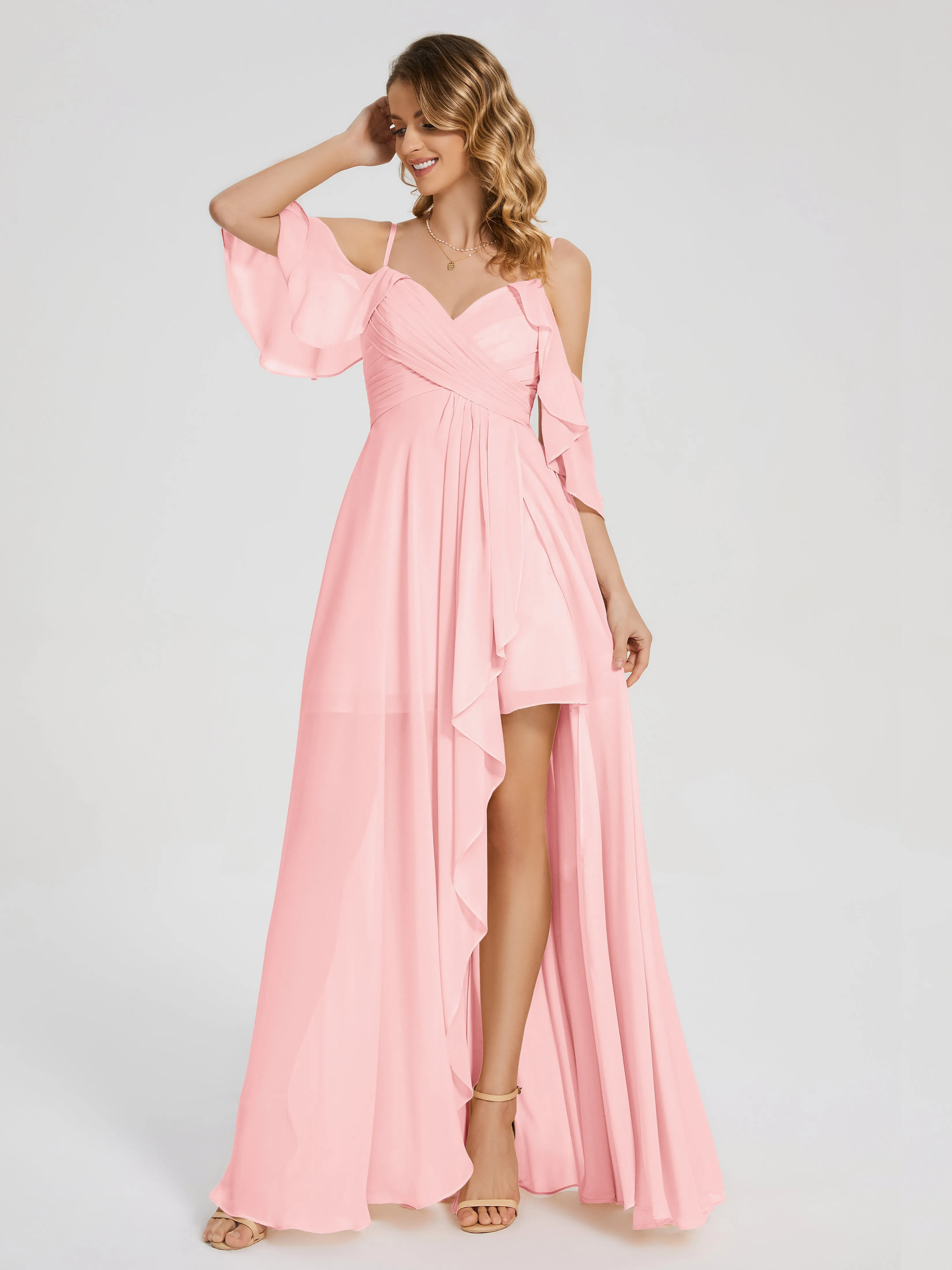 Lilah Hanging Sleeves Asymmetrical Bridesmaid Dresses