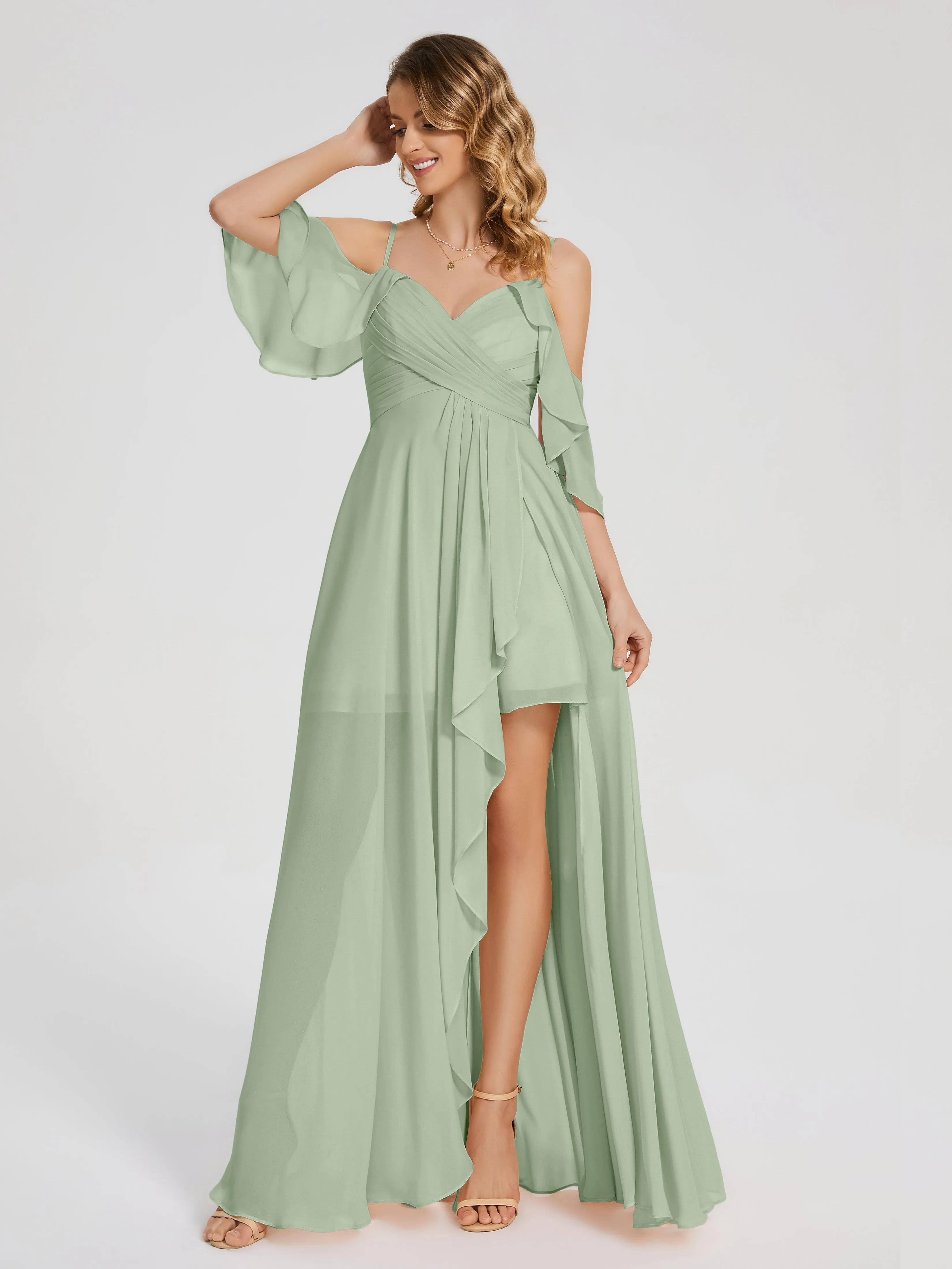 Lilah Hanging Sleeves Asymmetrical Bridesmaid Dresses