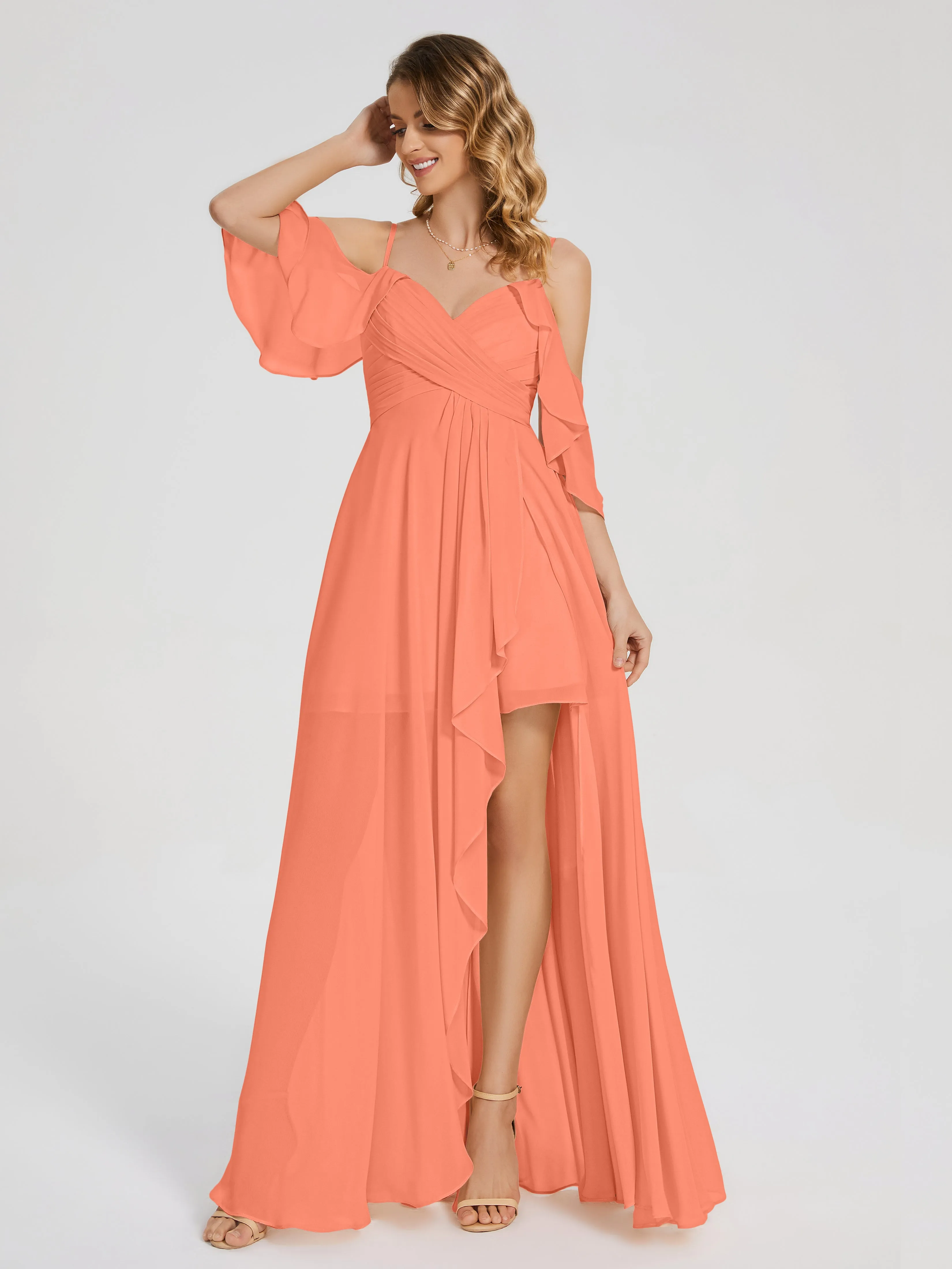 Lilah Hanging Sleeves Asymmetrical Bridesmaid Dresses