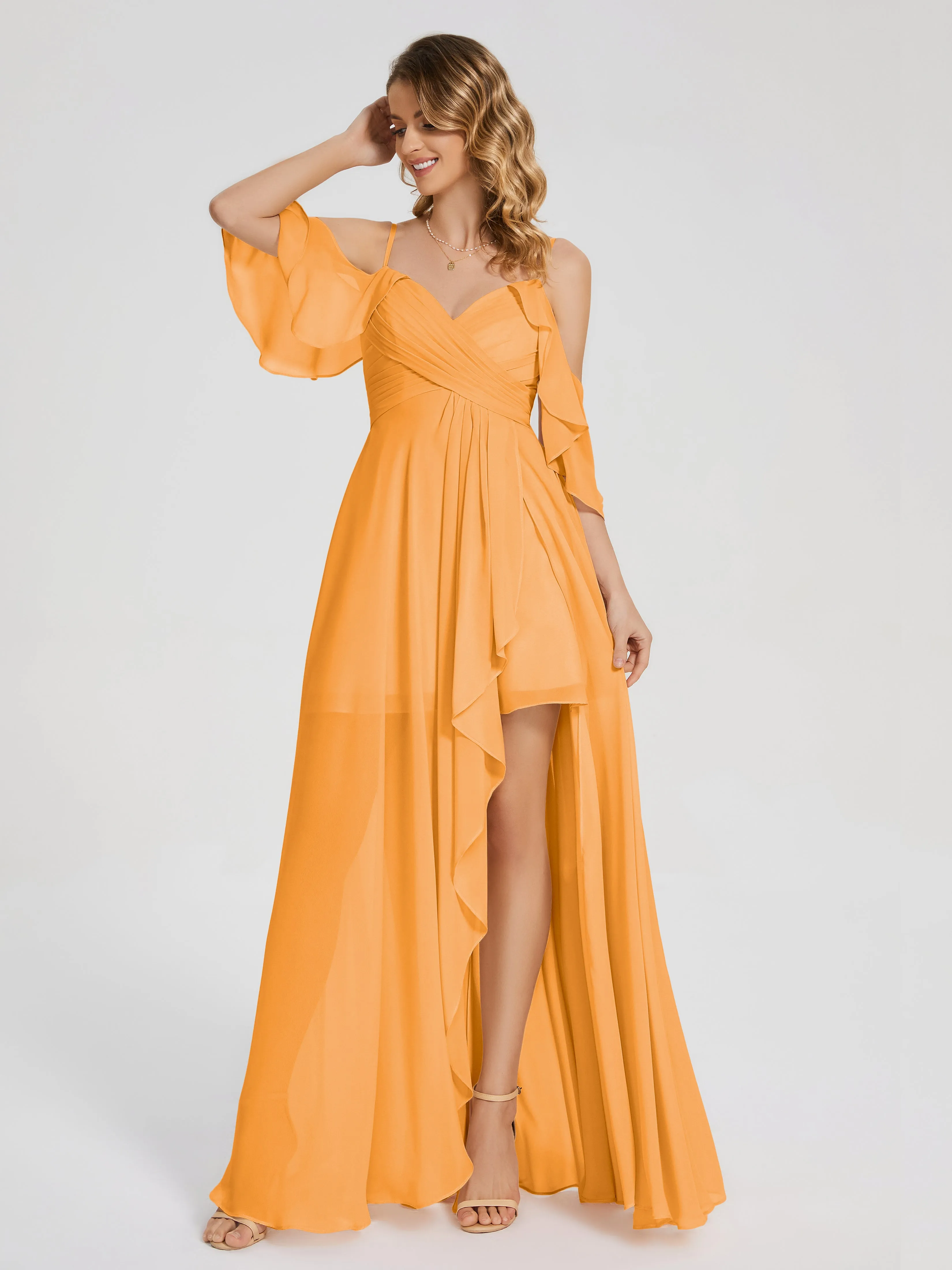 Lilah Hanging Sleeves Asymmetrical Bridesmaid Dresses