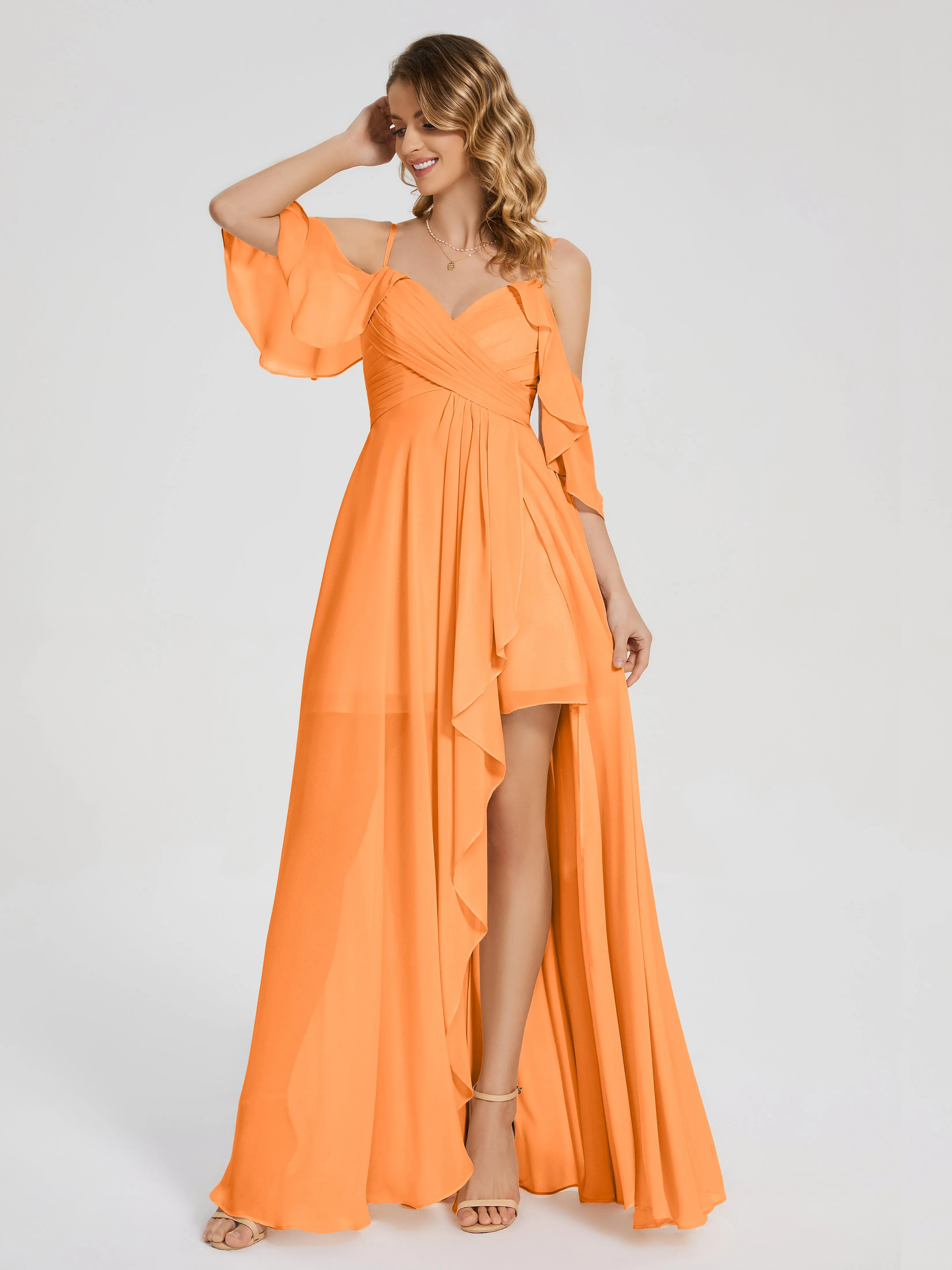 Lilah Hanging Sleeves Asymmetrical Bridesmaid Dresses