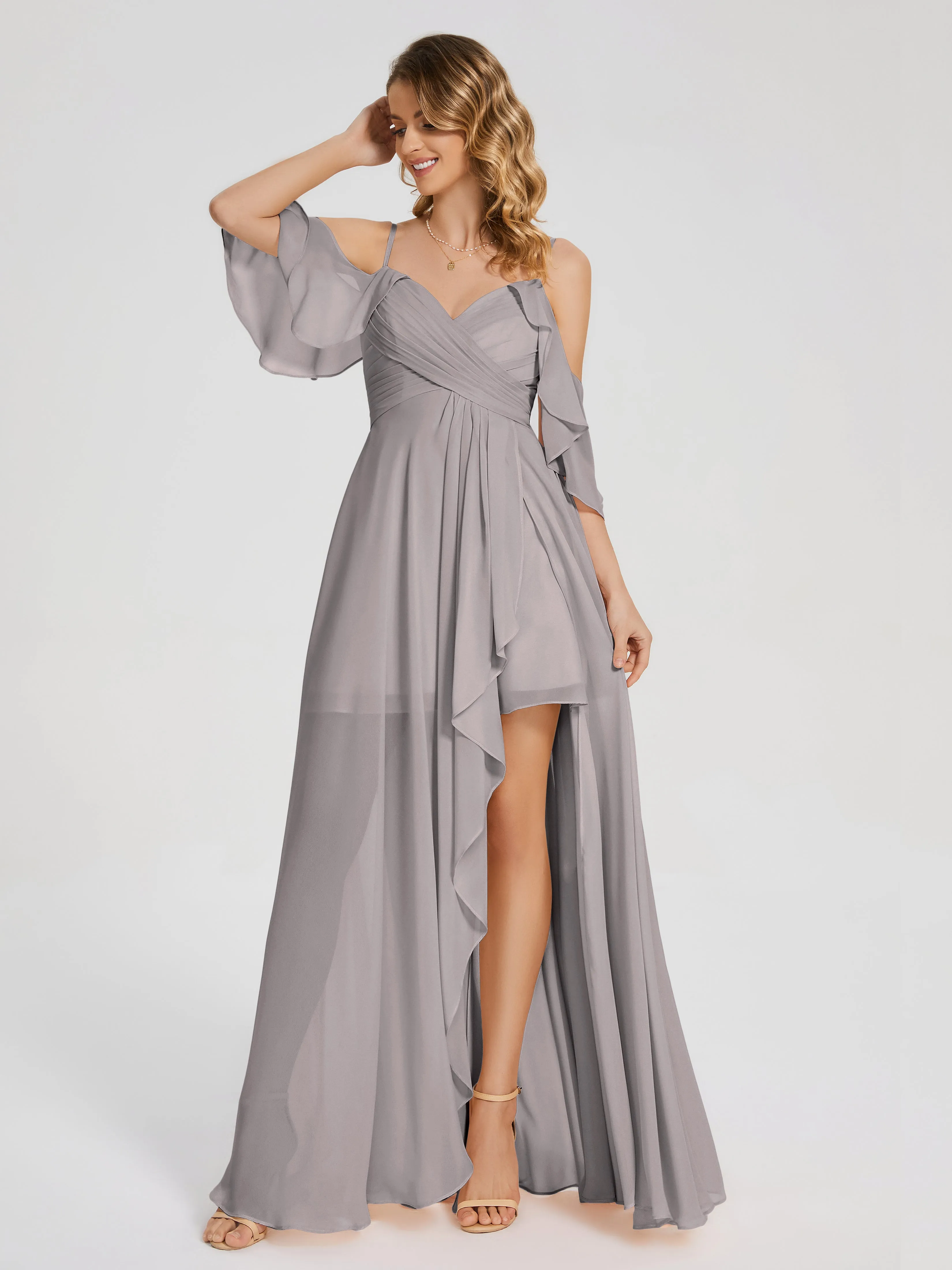 Lilah Hanging Sleeves Asymmetrical Bridesmaid Dresses