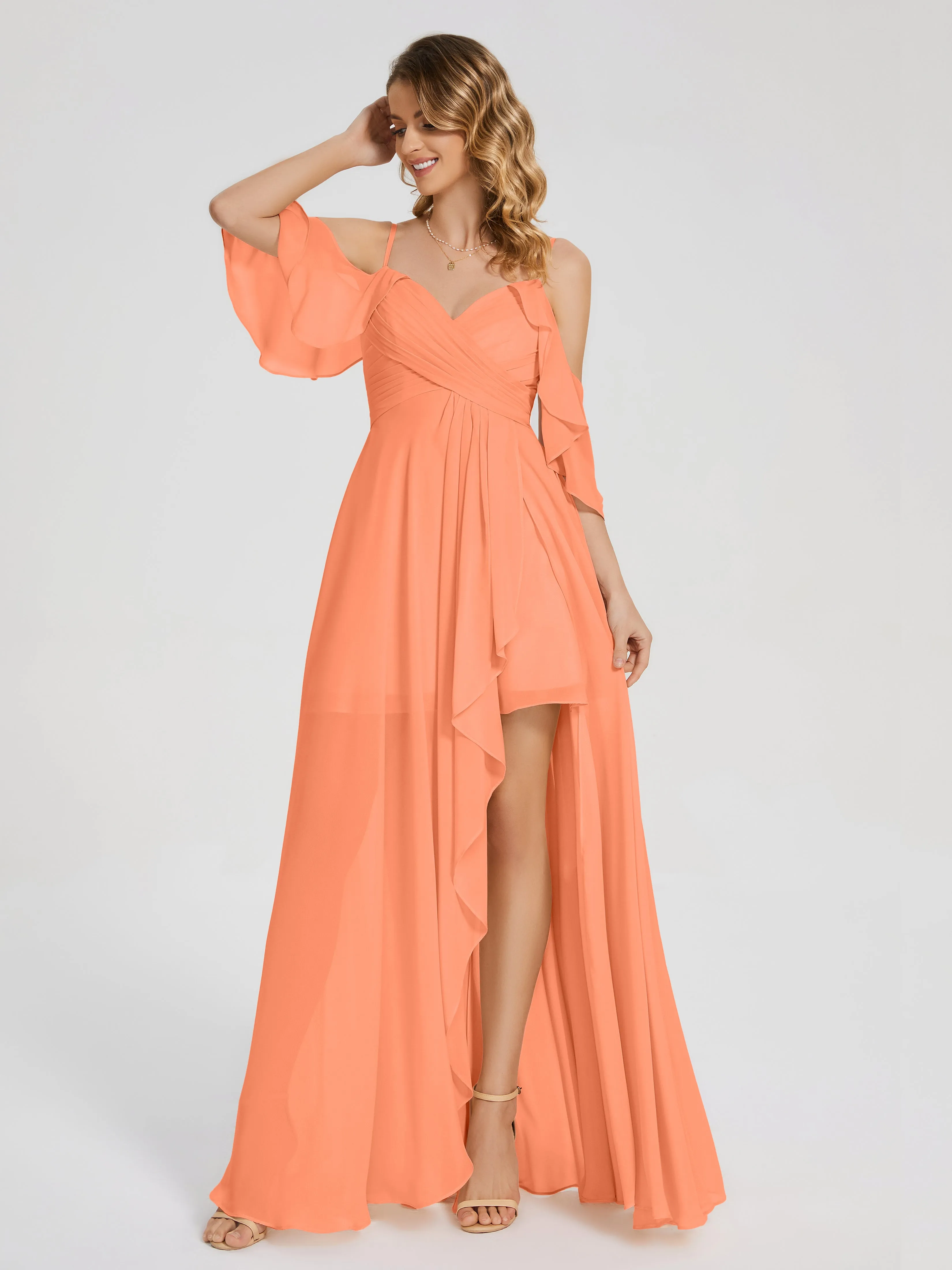 Lilah Hanging Sleeves Asymmetrical Bridesmaid Dresses