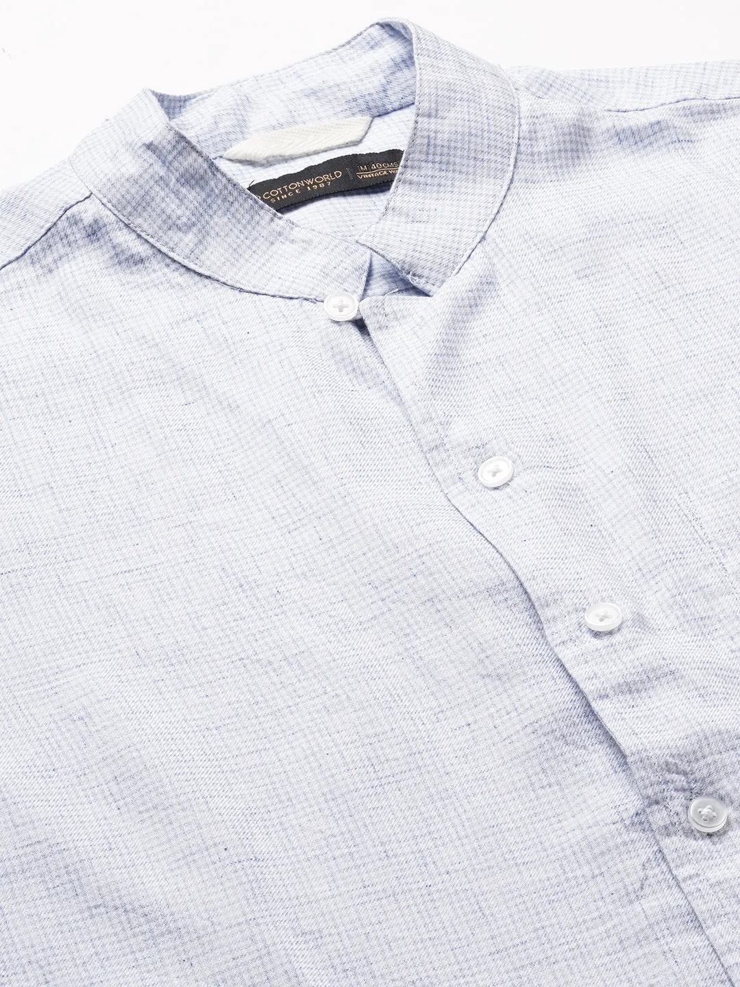 Men's Blue Cotton Regular Fit Checked Shirt