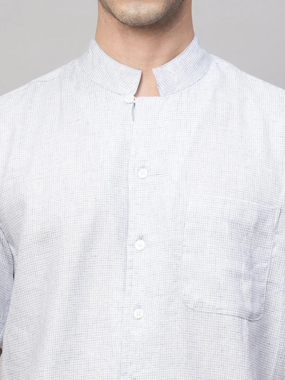 Men's Blue Cotton Regular Fit Checked Shirt