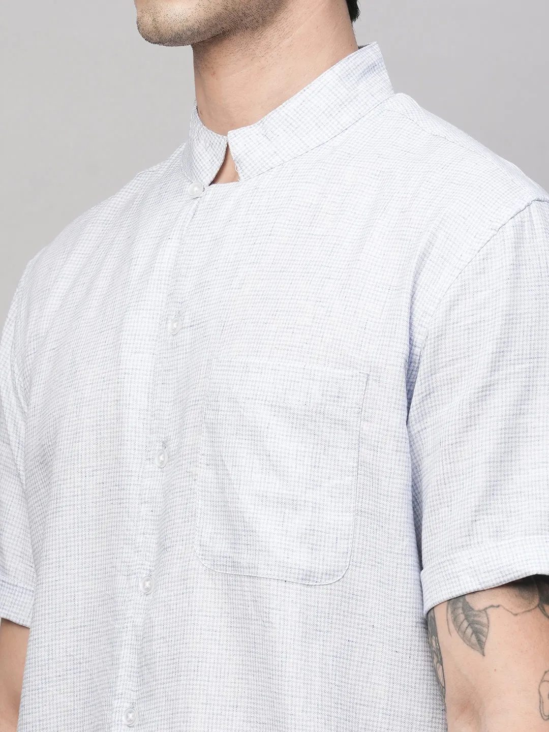 Men's Blue Cotton Regular Fit Checked Shirt