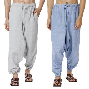 Men's Harem Pack of 2 | Blue and Melange Grey | Fits Waist Sizes 28 to 36 Inches