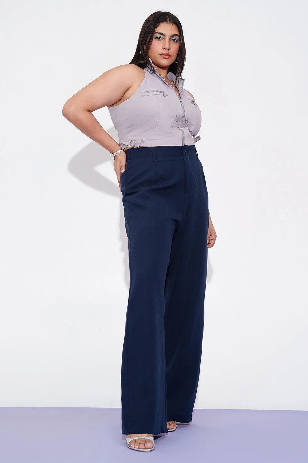 Neon Navy Curve Adjustable Korean Pants