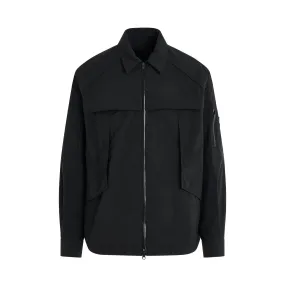 Nylon Military Detail Zip-up Shirts in Black