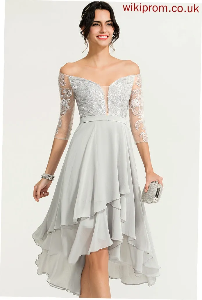 Off-the-Shoulder Beading With A-Line Abbigail Asymmetrical Lace Dress Cocktail Chiffon Cocktail Dresses